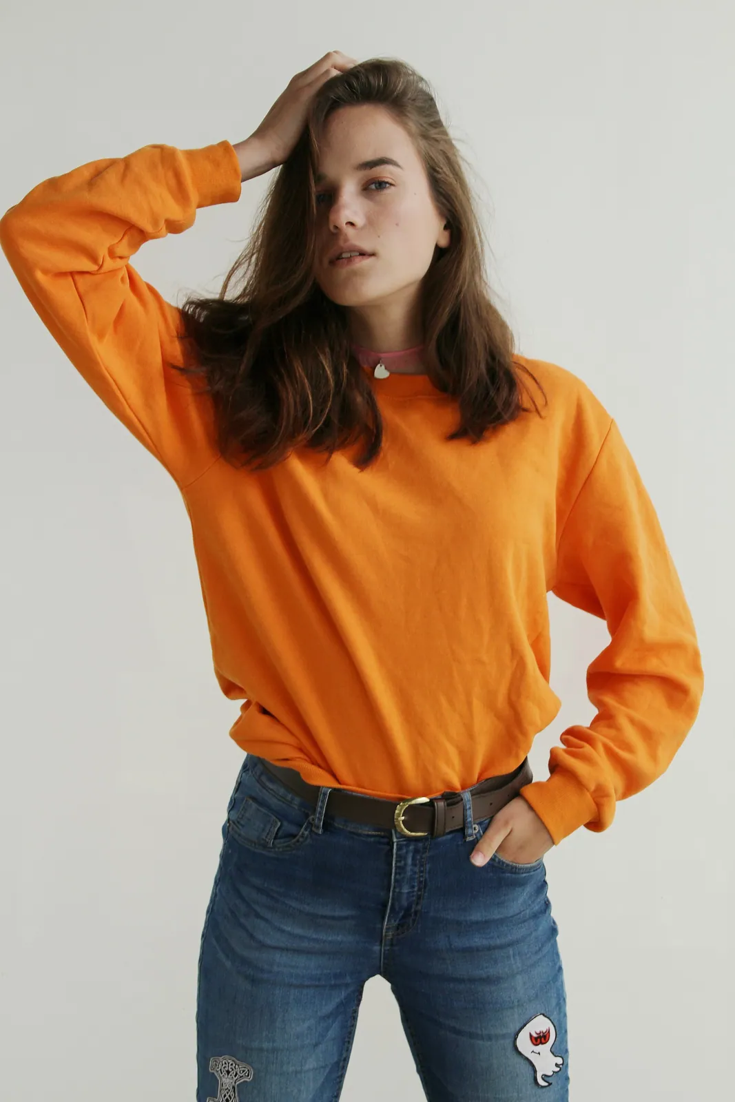 Pull orange en maille fine