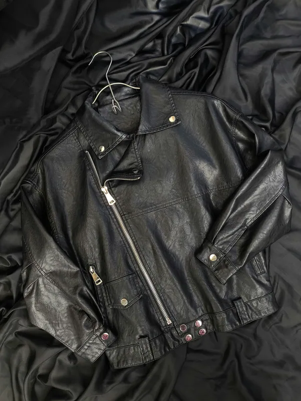 Blouson en cuir noir style motard, M · Good